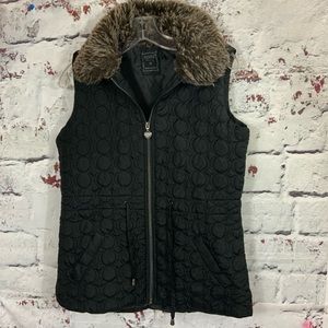 Black Quilted Vest with Faux Fur Collar